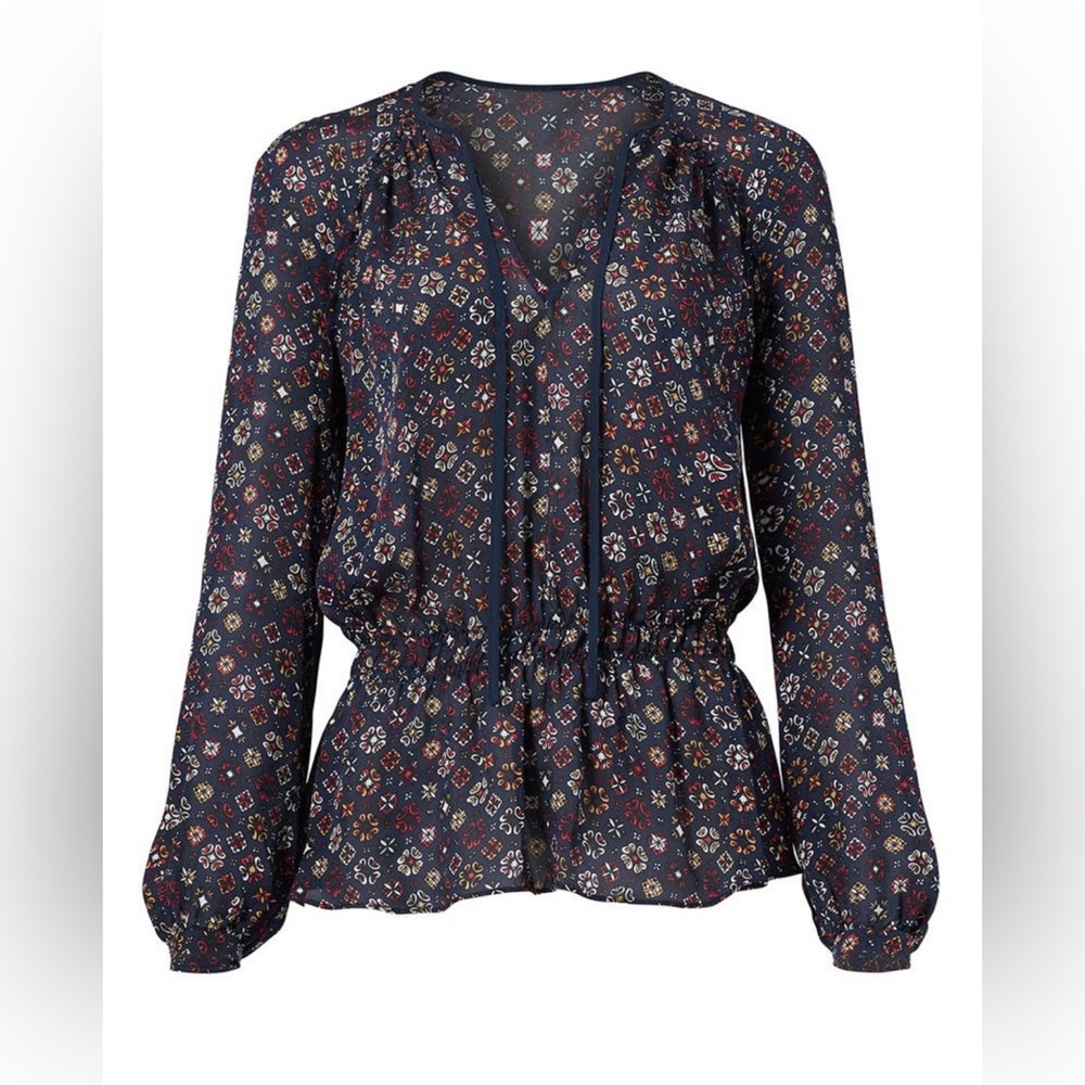 Derek Lam 10 Crosby Blue geo printed tie top